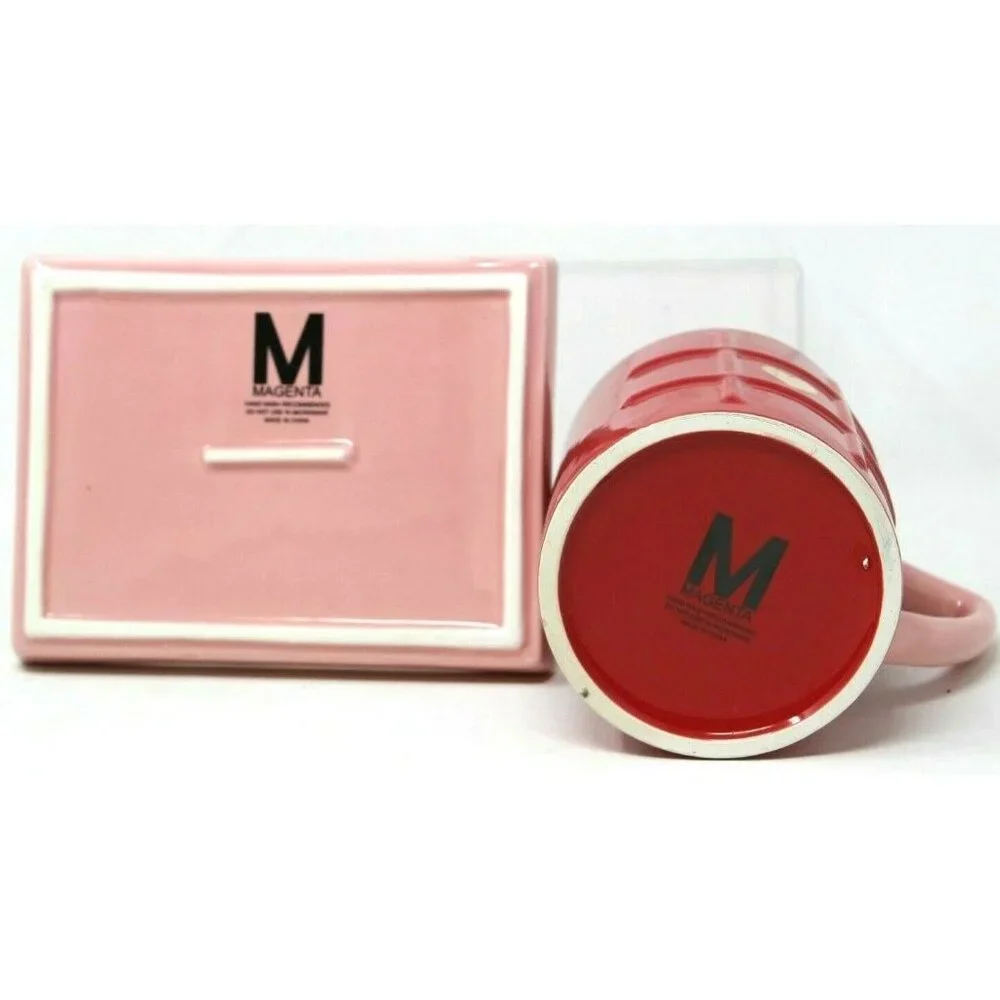 NEW MAGENTA Red Pink XOXO Tic Tac Toe Mug Coffee Cup & Tray Love Valentine RARE